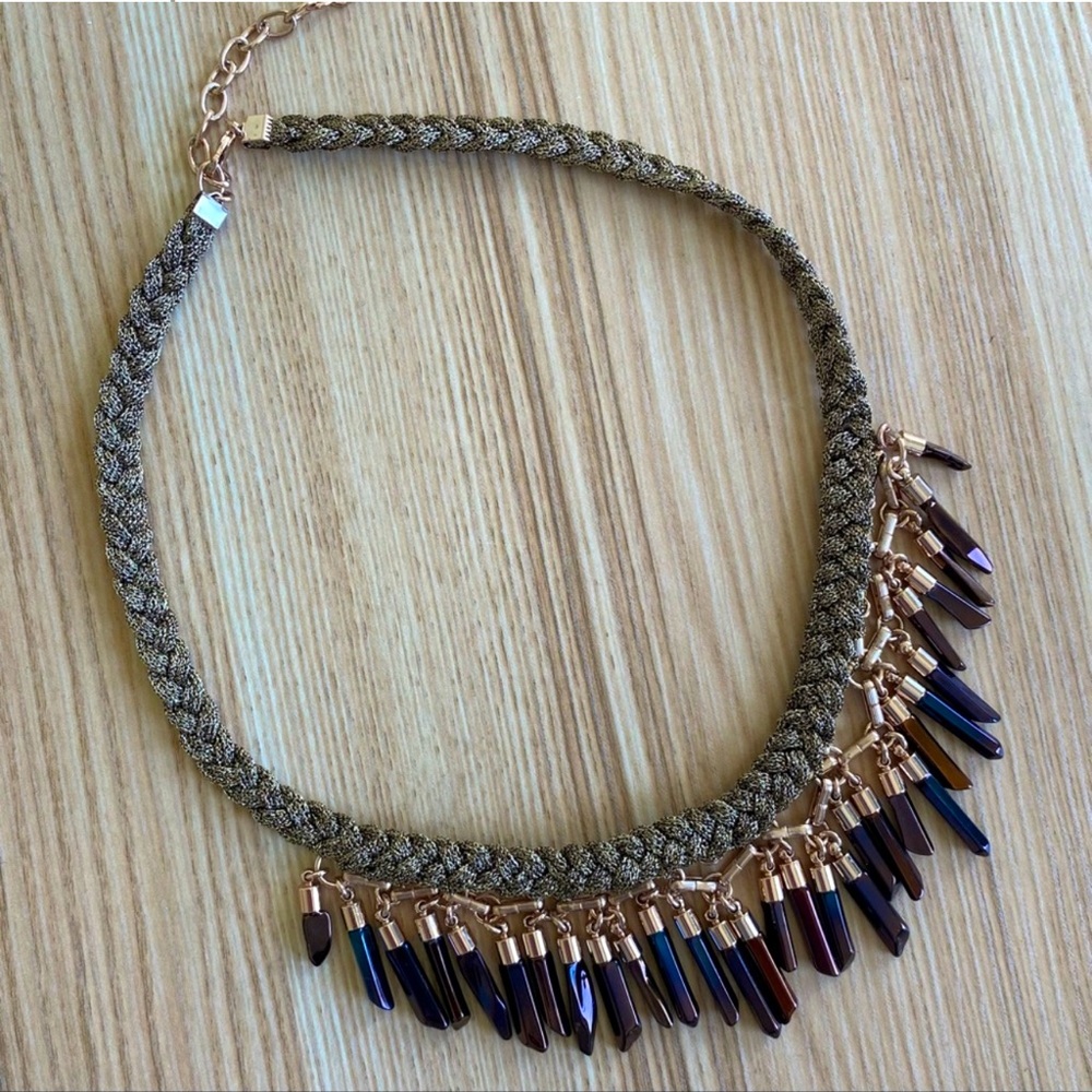 Stella & Dot Bora Fringe Necklace; EUC, Rose Gold, Chocolate & Olive Green